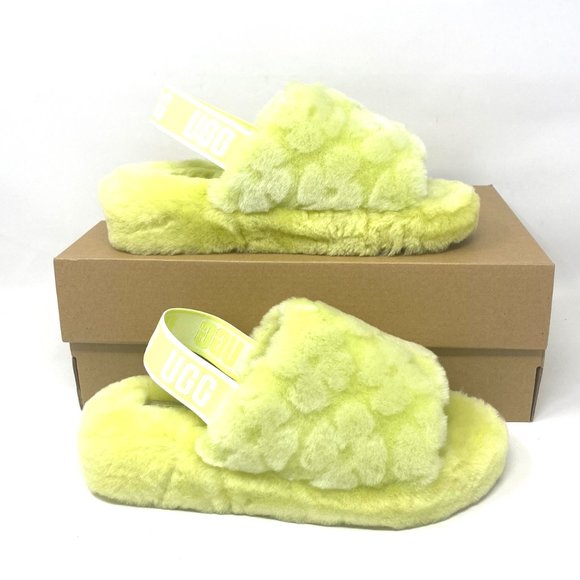 UGG Women Size 7 1118459 PLLN Fluff Yeah Poppy Yellow Pollen Fur Slides Slippers - Picture 6 of 10